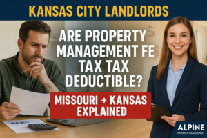Property owner discussing tax-deductible property management expenses with a professional in Missouri or Kansas